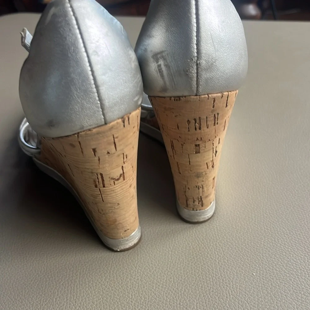 Coach Silver Cork Wedge Sandals - Women's Peep Toe Heels